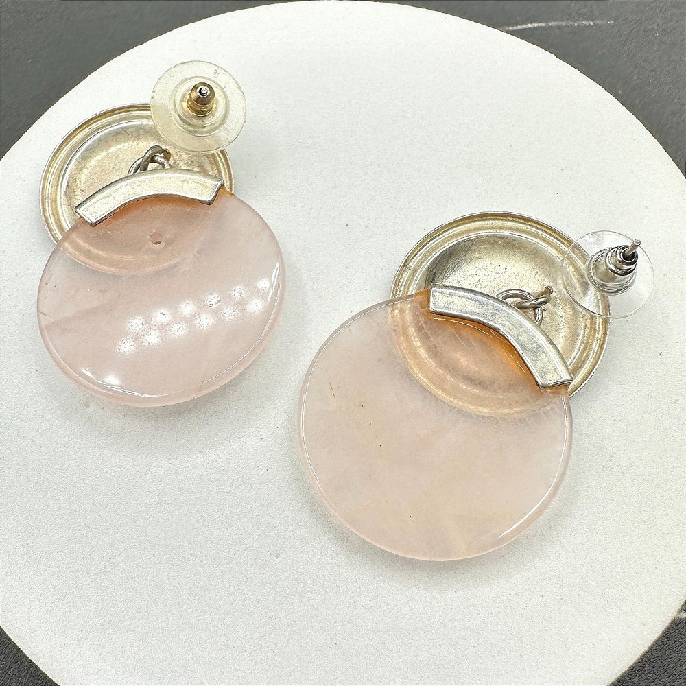 Vintage Silver Tone Pink Lucite Disc Earrings Large Dangle Studs Retro Y2K‎ 90s - Picture 3 of 7